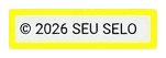 Recorte da descrição de uma faixa no YouTube com a linha de copyright “© 2026 SEU SELO” destacada em amarelo.